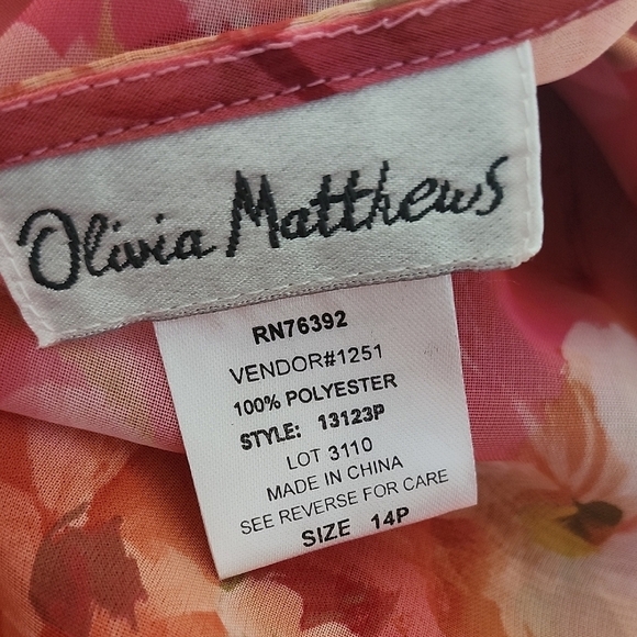 Olivia Matthews Floral 2-Piece Dress Set – Size 14P, Pink Sheer Overlay, Elegant - Picture 13 of 14